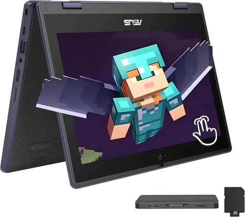 ASUS BR1102FGA 11.6" 2-en-1 Laptop táctil resistente a golpes y derrames, Intel Celeron N100, 4GB RAM, 288GB de almacenamiento (128GB SSD+160GB