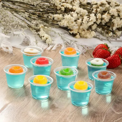 Miniatura 4 de VITEVER [130 Juegos - 1 Oz] Vasos para Shots de Gelatina, Recipientes Pequeños de Plástico con Tapas, Vasos Herméticos y Apilables para Porciones