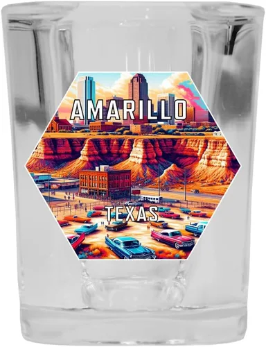 Miniatura 2 de Amarillo Texas Travel Destination Souvenir 2 Ounce Shot Glass Square Blue Base 2-Pack
