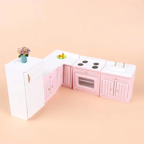 Miniatura 3 de Kit de muebles de cocina para casa de muñecas 1:12, casa de muñecas en miniatura, armario de cocina, juego de nevera, muebles de comedor para casa