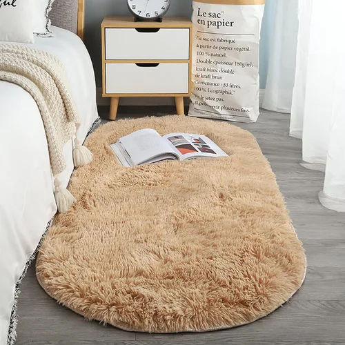 Miniatura 15 de ZZenSmot Alfombra ovalada y esponjosa, alfombra de noche de felpa suave, color liso, para dormitorio, sala de estar, color rosa, 63 x 24 pulgadas