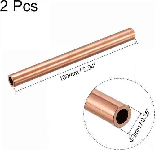 Miniatura 2 de uxcell Tubo redondo de cobre 0.354 in OD 0.059 in espesor de pared 3.937 in longitud tubería 2 piezas