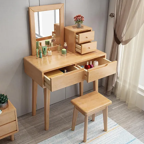 Miniatura 13 de Escritorio de tocador con espejo, juego de mesa de maquillaje con taburete acolchado y cajón, mesa de cosméticos, tocador de maquillaje pequeño