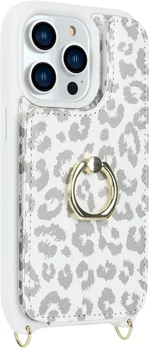 Miniatura 6 de Lipvina Funda para iPhone 15 Pro Max con tarjetero y correa para mujer, cordón cruzado, bloqueo RFID, soporte de anillo, cierre a presión, bonita