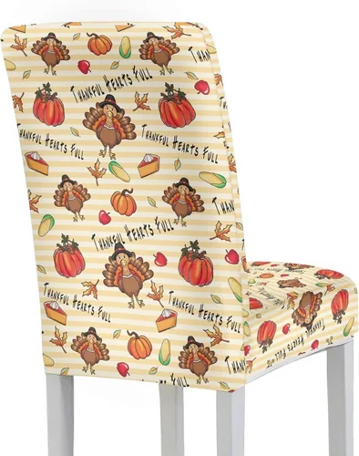 Miniatura 4 de Rnyleeg Thanksgiving Chair Covers for Living Room No Arms Turkey Pumpkin Stretch Dining Chair Covers Set of 6 Soft Washable Kitchen Chair Protector