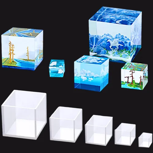 Miniatura 9 de Moldes de silicona transparente, molde de resina epoxi cuadrado grande y profundo, moldes de fundición de silicona con soporte de madera