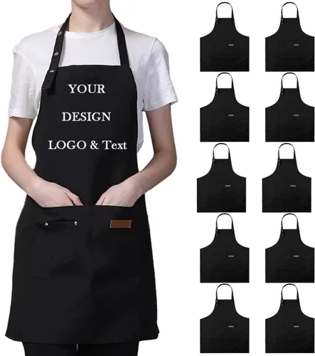 Delantal personalizado para hombres y mujeres, delantales de lona de cocina personalizados con bolsillos, nombre, texto, logotipo, imagen