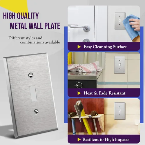 Miniatura 48 de ENERLITES Placa de Pared Metálica para Interruptor de Luz de Palanca, Acero Inoxidable 201, Resistente a la Corrosión, Tamaño Estándar 1-Gang 4.50
