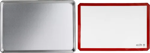 New Star Foodservice Juego de bandejas de aluminio de calibre 18 y alfombrillas de silicona para hornear, 18 x 26 pulgadas (tamaño completo)