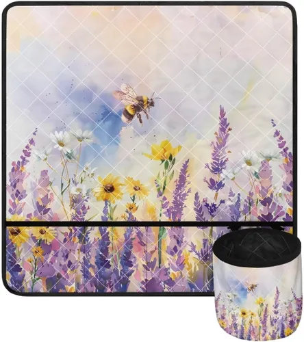 Alfombrillas para máquina de coser de flores de abeja para mesa con bolsillos, alfombrillas silenciosas, resistentes al agua, para máquina de coser,
