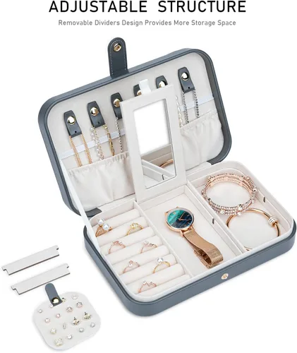 Miniatura 4 de V-LAFUY Caja de Joyería de Viaje para Mujeres, Organizador de Joyería de Viaje, Organizador de Joyería Pequeño Portátil de 2 Niveles para Aretes