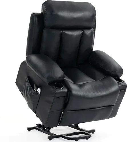 Power Lift Recliner Chair for Elderly, Electric Oversized Single Sofa with Vibration Massage and Heat, Cup Holder and USB Charge Port for Living