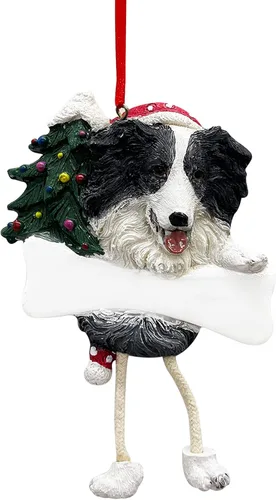 Adorno de Border Collie con "patas colgantes" únicas pintadas a mano y adorno de Navidad fácilmente personalizado