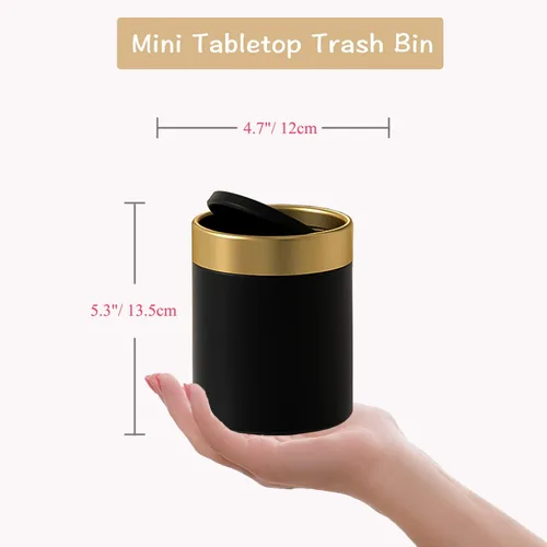 Miniatura 6 de Mini bote de basura con tapa, pequeño cubo de basura de metal, mini cubos de basura para encimera para escritorio, automóvil, oficina, cocina, cubo