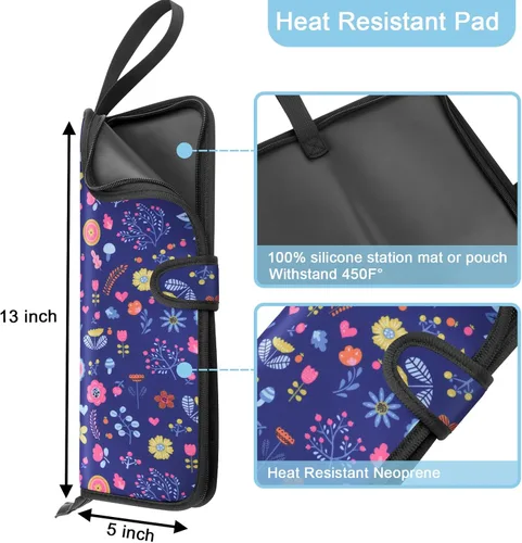 Miniatura 2 de Homakover Estuche de viaje para plancha para el cabello, 13 x 5 pulgadas, alfombrilla de silicona resistente al calor y bolsa para plancha plana
