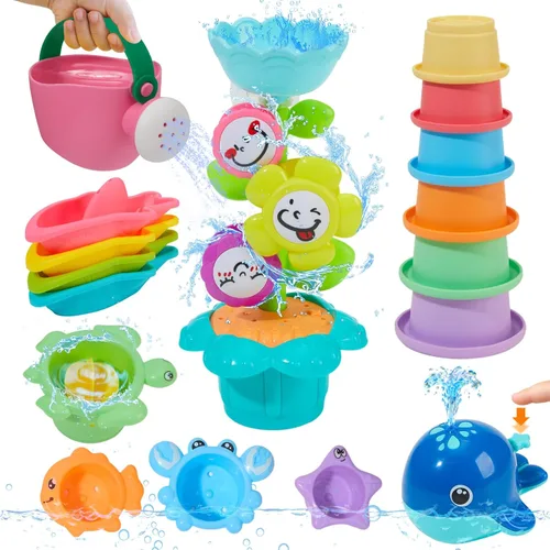 Juguetes de baño para niños de 1 a 3 años, 17 piezas, divertidos y fáciles de agarrar, sin moho, juego de juguetes de baño para bebés y niños