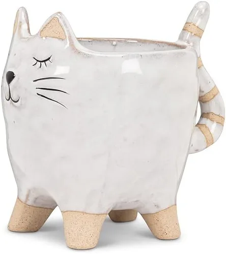 Miniatura 4 de Abbott Collection - Maceta para gatos pequeños con cola gres, blanco, 4"L