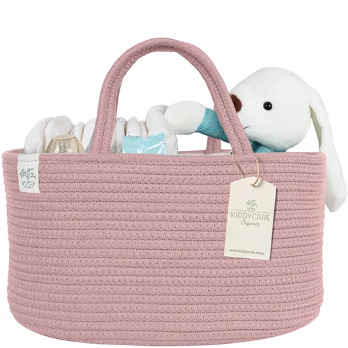 Miniatura 9 de KiddyCare Organizador de pañales tejido, canasta portátil multifuncional grande de color gris con asa, regalo de bebé para niño/niña, almacenamiento