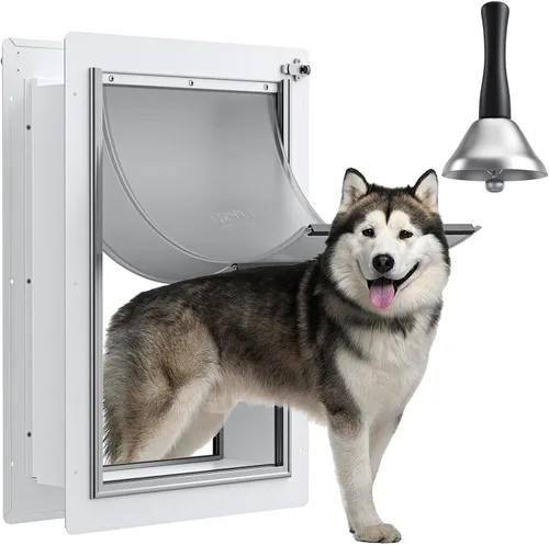 Miniatura 10 de Puerta para perro para pared, marco de acero, túnel telescópico y doble solapas de silicona de grado alimenticio, puerta para mascotas, puertas
