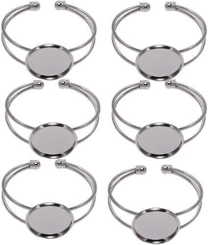 Miniatura 10 de Exceart 6 unidades de pulseras con ajuste de cabujón redondo en blanco, bandejas de bisel ajustables, pulseras para bricolaje y fabricación de joyas