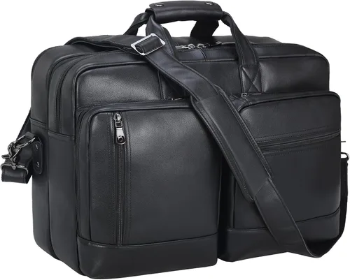 Miniatura 8 de Maletín de cuero para hombre, ampliable, grande, de 17 pulgadas, para laptop, bolsa de hombro, bolsa de viaje de negocios
