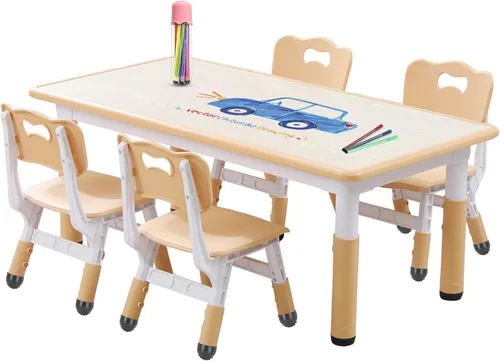 Miniatura 13 de Juego de mesa y silla para niños pequeños, centro de actividades ajustable con patas antideslizantes y superficie a prueba de graffiti de 3 a 12 años