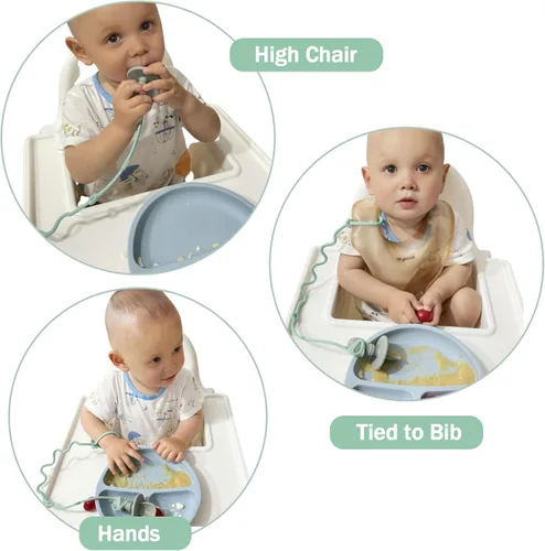 Miniatura 2 de 4PK - Cuchara y tenedor para bebé con correas de soporte para niños mayores de 6 meses, correa esencial de viaje para silla alta, babero o muñeca
