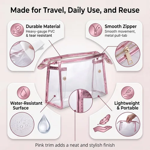Miniatura 4 de BESARME 10 Pcs Clear Makeup Bags Bulk with Zipper, Clear PVC Travel Toiletry Bag Iridescent Waterproof Cosmetic Bag for Women Party Favors