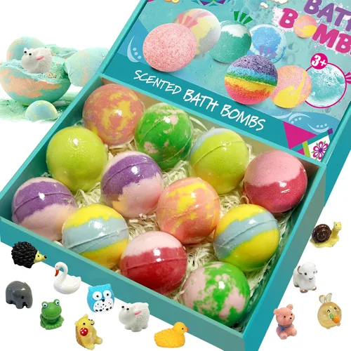 Miniatura 7 de Bombas de baño para niños con sorpresas adentro, set de 12 bombas de baño con juguetes, bolas efervescentes de baño de burbujas naturales