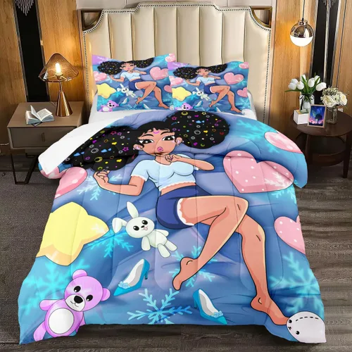 Miniatura 13 de Juego de edredón de 3 piezas con 2 fundas de almohada, tamaño Queen, diseño africano de DJ Girl de microfibra suave, regalo para mujeres y niñas