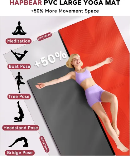 Miniatura 2 de HAPBEAR Large Yoga Mat - 72"x36" Extra Wide Exercise Mat - 1/4" Thick Dual Color PVC Anti-Slip Surface & High Cushioning - Ideal for Yoga, Pilates