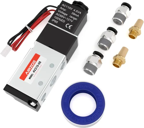 Miniatura 11 de AIRZOE 1/4 "NPT DC12V 2 posiciones 5 vías válvula solenoide, válvula solenoide eléctrica de bobina única operada por piloto (cable de salida)