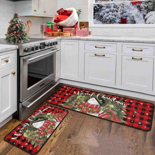 Miniatura 8 de 2 Piezas Alfombras y Tapetes de Cocina de Navidad para Piso con Base Antideslizante Tapete Feliz Navidad Decoración de Cocina Anti Fatiga