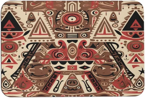 Miniatura 9 de Tapetes de baño para baño, color rojo, beige, marrón oscuro, patrón de tribu secreta, estilo bohemio, absorbente de agua, antideslizante, alfombra