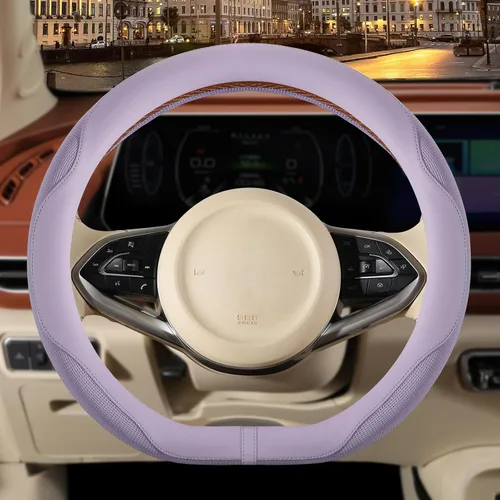 Miniatura 23 de Funda de cuero de napa rosa para volante, de cuero de microfibra avanzada, tela antideslizante y transpirable, cálida en invierno y fresca