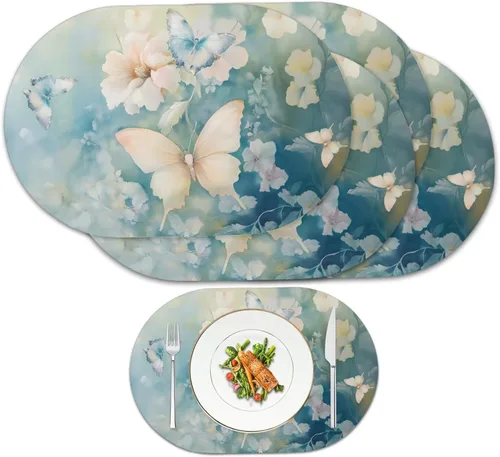 Miniatura 44 de Blue Flower Dining Table Mats Set of 2 Hummingbird Heat Resistant Placemats Washable and Wipeable Non Slip Place Mat, Waterproof Modern Dining Table