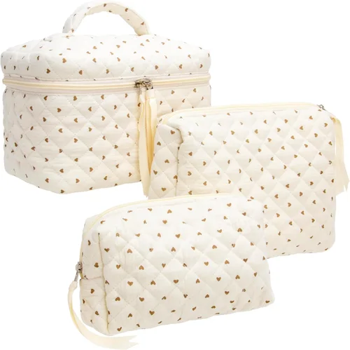 Miniatura 37 de PAZIMIIK - Bolsa de maquillaje de algodón para mujer, grande, acolchada para viaje, Rosa (Bow Pink), Vintage