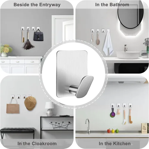 Miniatura 4 de DELITON - Ganchos adhesivos para colgar ropa, toallas, sombreros en el baño o la cocina, acero inoxidable SUS 304, plata Plateado