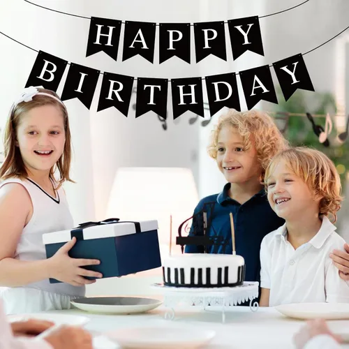 Miniatura 9 de Cartel negro de feliz cumpleaños, decoración de fiesta de cumpleaños negro para hombres y mujeres, suministros de fiesta de baby shower, bandera