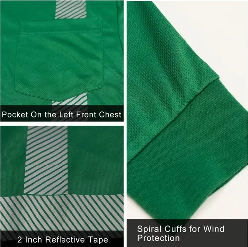 Miniatura 4 de FONIRRA Paquete de 2 camisetas de seguridad de alta visibilidad para hombre, reflectantes, clase 2, ANSI Hi Vis, camisa de trabajo de manga larga