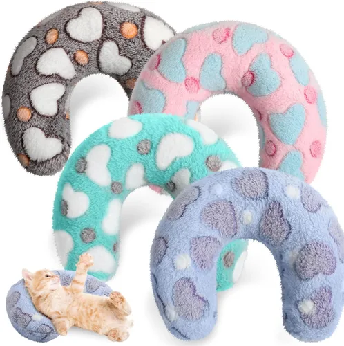 Sweetude 4 almohadas para gatos, cama de cachorro, mullidas y calmantes para mascotas, regalos suaves con forma de media rosquilla en forma de U,