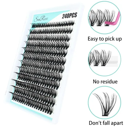 Miniatura 4 de Extensiones de racimos de pestañas, 240 unidades, extensiones de pestañas largas individuales 40D, aspecto natural, pestañas de imitación de visón