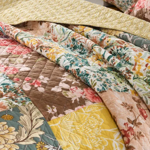 Miniatura 4 de ENASAL Juego de colcha de algodón reversible, juego de ropa de cama de lujo, vintage, rústico, precioso, cachemira, floral, amarillo, colcha
