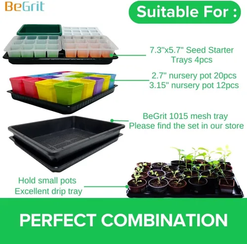 Miniatura 3 de BeGrit Microgreen Seed Starter - Bandejas de cultivo de semillas poco profundas, planos de germinación no estándar, bandeja 1015 sin agujeros