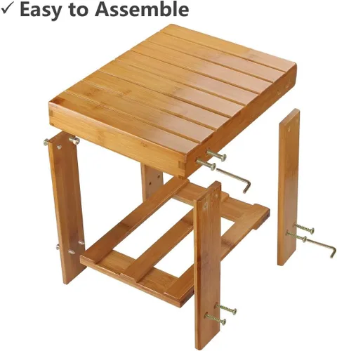 Miniatura 5 de ASelected Taburete de ducha de bambú pequeño de madera de 13 pulgadas, taburete de madera impermeable con estante de almacenamiento para espacios