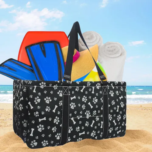 Miniatura 456 de NGIL Bolsa de comestibles reutilizable extra grande plegable de gran tamaño para comestibles, almacenamiento, picnic, playa, Bronco-negro occidental