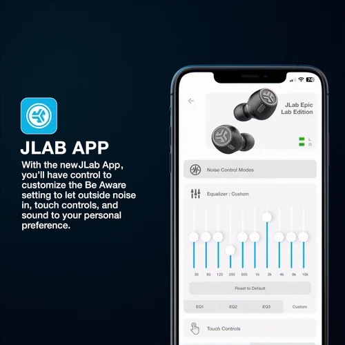 Miniatura 5 de JLab Epic Lab Edition - Auriculares inalámbricos verdaderos, controladores duales híbridos, audio espacial, BT multipunto, carga inalámbrica