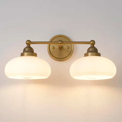 Apliques de Pared Vintage de 2 Luces con Pantalla de Vidrio Blanco Leche, Accesorio de Lámpara de Pared de Doble Brazo para Sala de Estar, Comedor,