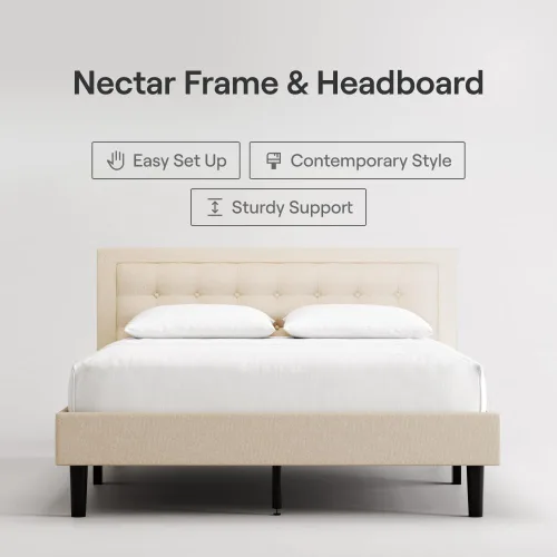 Miniatura 2 de Nectar Base de cama y cabecero, lino, tamaño individual, patas de 8 pulgadas y listones de madera resistentes para apoyo, tapicería contemporánea