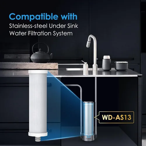 Miniatura 2 de Waterdrop WF13 Filtro de agua de repuesto para debajo del fregadero, repuesto para AS13/BS13/AP13, certificado NSF/ANSI 42, 6 etapas de acero